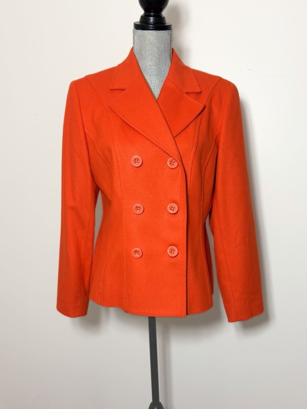 Lambswool Vintage Statement Coat. Louben Double Breasted Orange Jacket Size 10 - Picture 5 of 13
